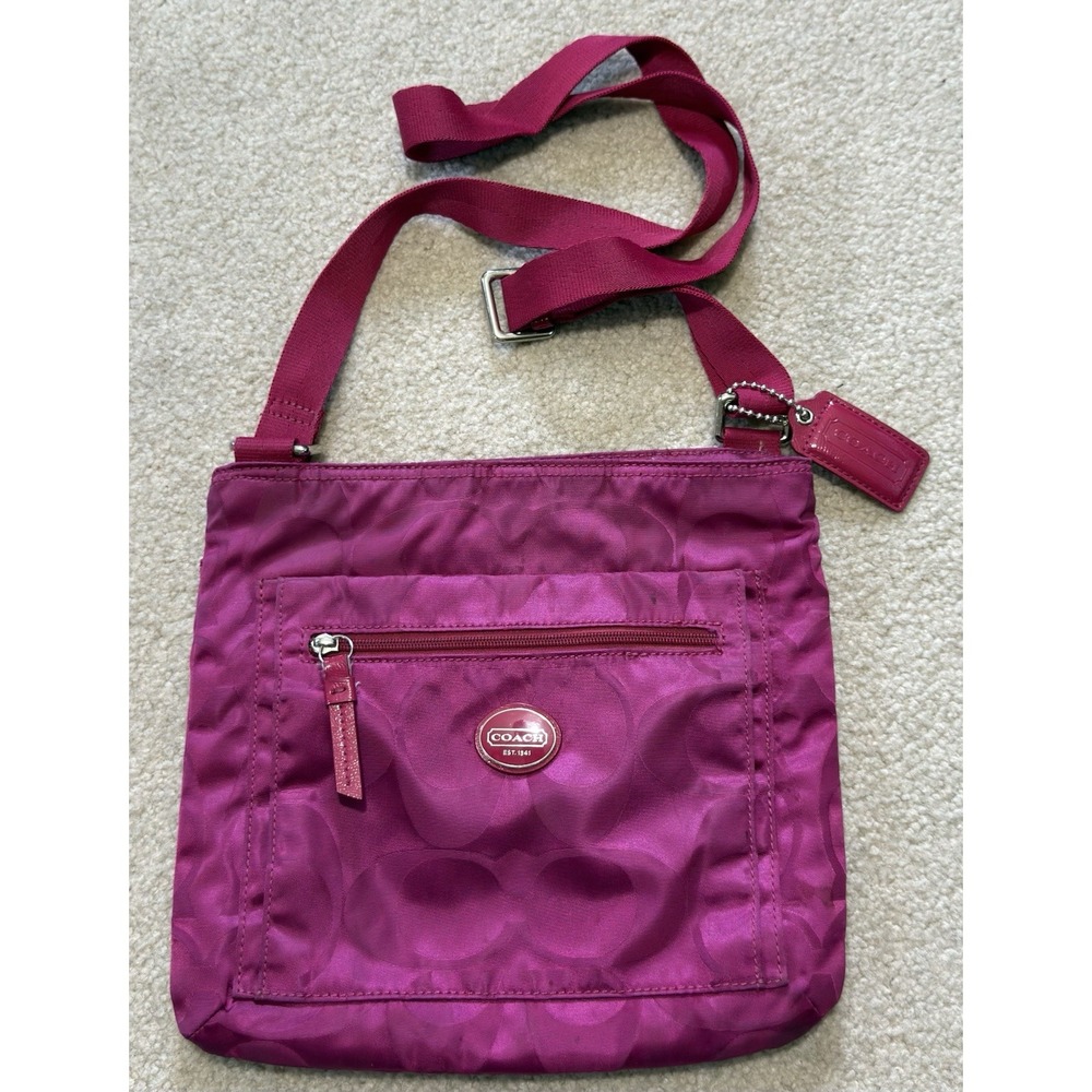 Coach Pink Logo Crossbody Bag Adjustable Strap Zip Closure Medium